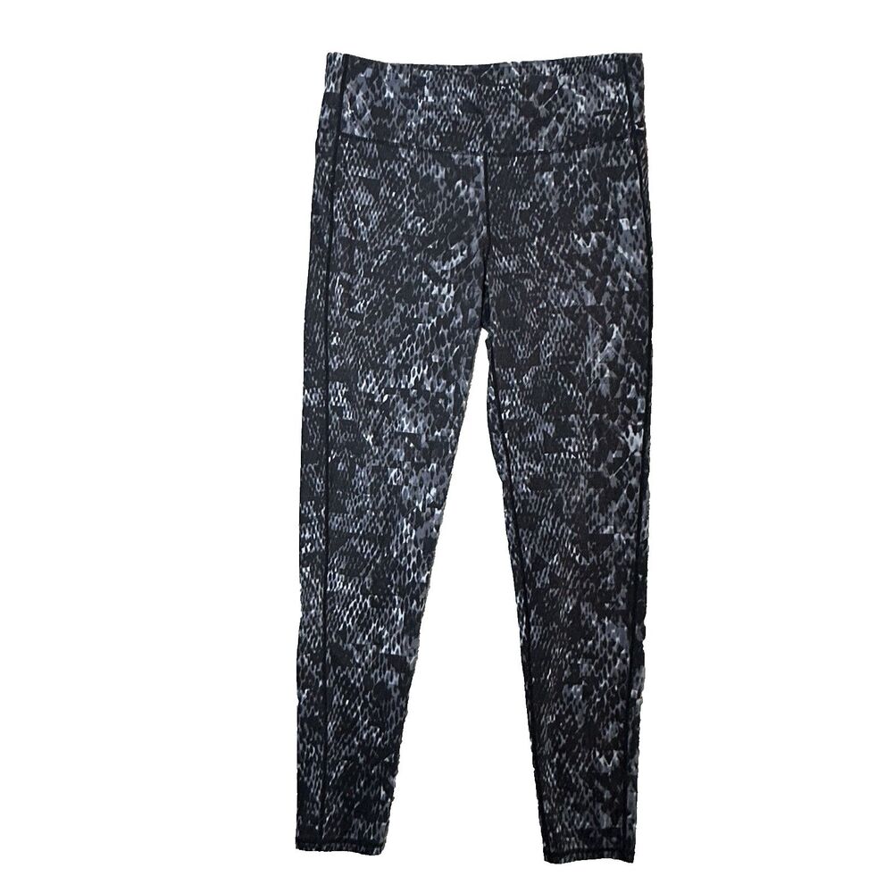 Athleta Womens L Leggings Black Gray Snake Print High Rise Stretch‎ Athleisure